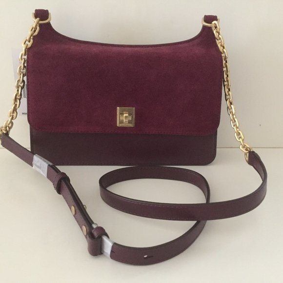 Michael Kors Natalie Leather & Suede Plum Medium Chain Messenger Bag/$378 RETAIL - Picture 1 of 11